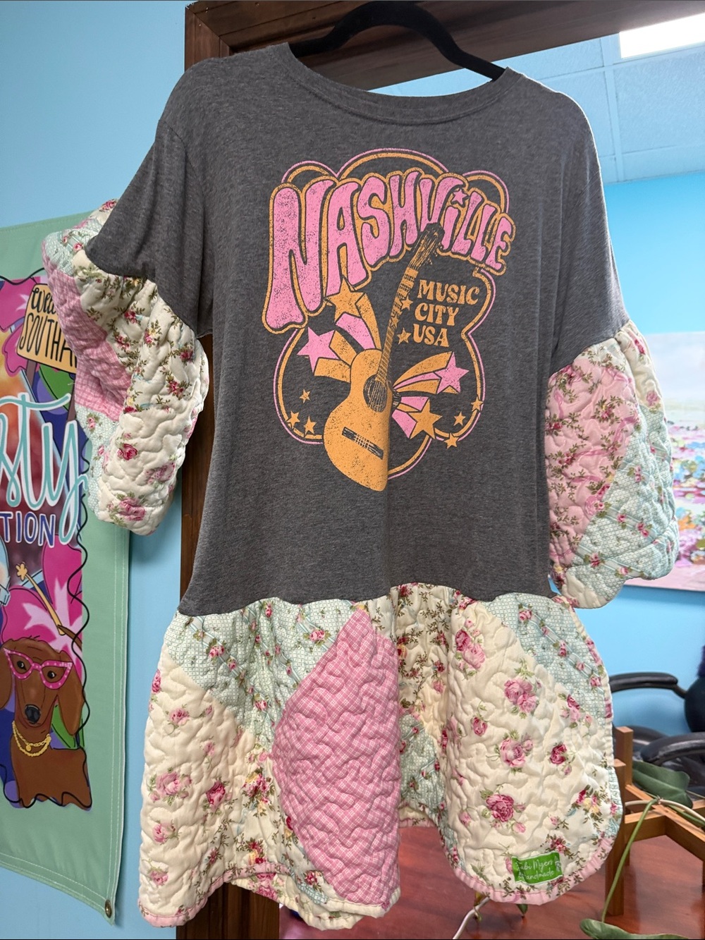 Gray Nashville Graphic Short Sleeve Patchwork Tee